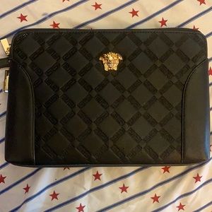 Black Versace unisex clutch with combination lock